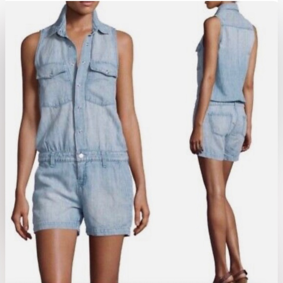 J. Brand Kayla Denim Jumper Romper in Montauk Wash Linen Blend Size Small NWT - Picture 3 of 9